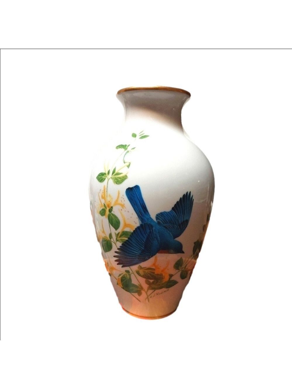 Vintage* 1985 A.J. Rudisill "The Bluebirds of Summer" Hand-painted Vase (signed)